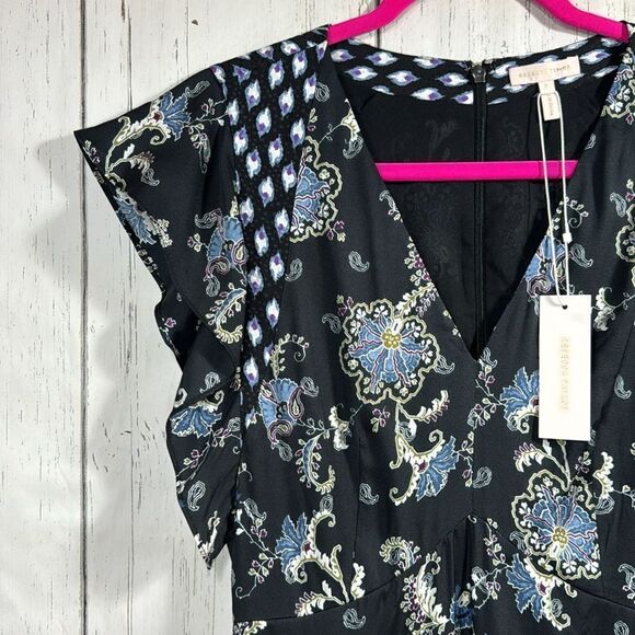 Rebecca Taylor Womens Floral Mixed Print Cap Sleeve Mini Dress Ruffle - Picture 3 of 16
